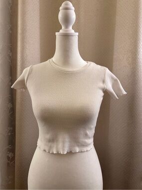 Pull&Bear Crop Crewneck Top - Cream